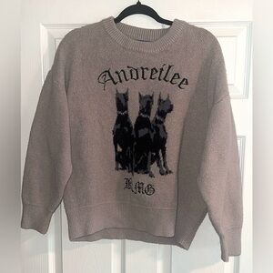 Aelfric Eden Taupe Crewneck Sweater with Black Doberman Design